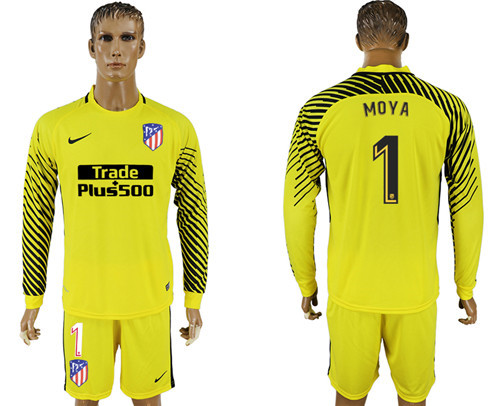 2017 18 Atletico Madrid 1 MOYA Yellow Long Sleeve Goalkeeper Soccer Jersey