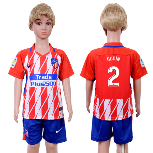 2017 18 Atletico Madrid 2 GODIN Home Youth Soccer Jersey
