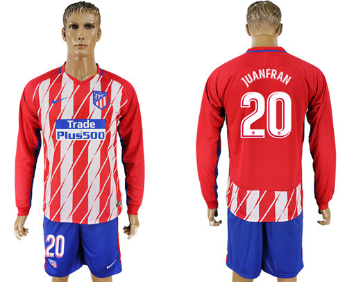 2017 18 Atletico Madrid 20 JUANFRAN Home Long Sleeve Soccer Jersey