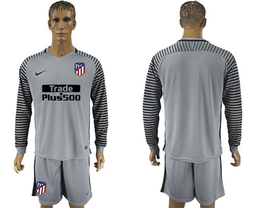 2017 18 Atletico Madrid Gray Long Sleeve Goalkeeper Soccer Jersey