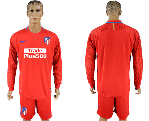 2017 18 Atletico Madrid Red Long Sleeve Goalkeeper Soccer Jersey