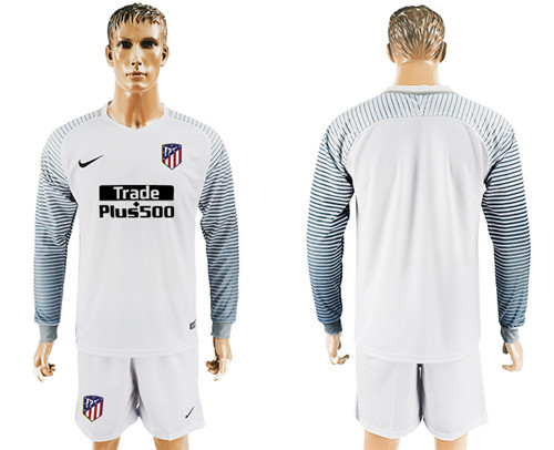 2017 18 Atletico Madrid White Long Sleeve Goalkeeper Soccer Jersey