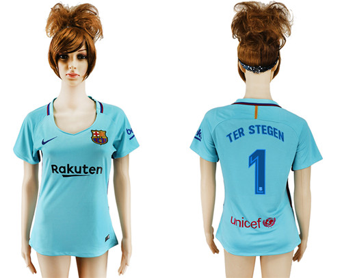 2017 18 Barcelona 1 TER STEGEN Away Women Soccer Jersey