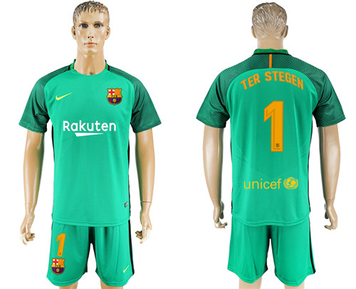 2017 18 Barcelona 1 TER STEGEN Green Goalkeeper Soccer Jersey