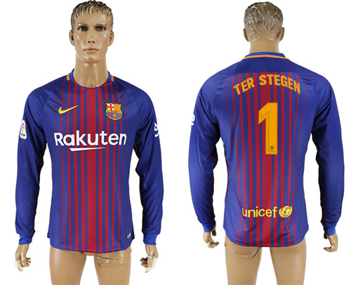 2017 18 Barcelona 1 TER STEGEN Home Long Sleeve Thailand Soccer Jersey