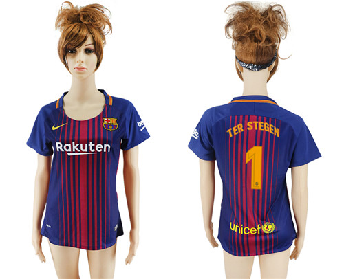 2017 18 Barcelona 1 TER STEGEN Home Women Soccer Jersey