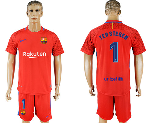 2017 18 Barcelona 1 TER STEGEN Red Goalkeeper Soccer Jersey