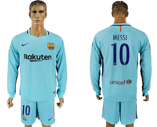 2017 18 Barcelona 10 MESSI Away Long Sleeve Soccer Jersey