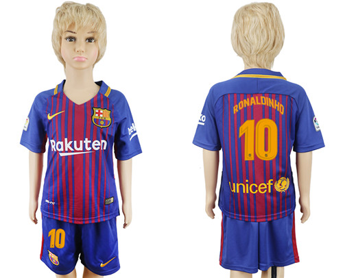 2017 18 Barcelona 10 RONALDINHO Home Youth Soccer Jersey