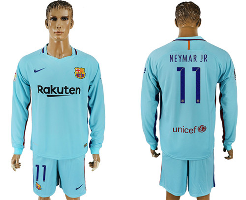 2017 18 Barcelona 11 NEYMAR JR Away Long Sleeve Soccer Jersey