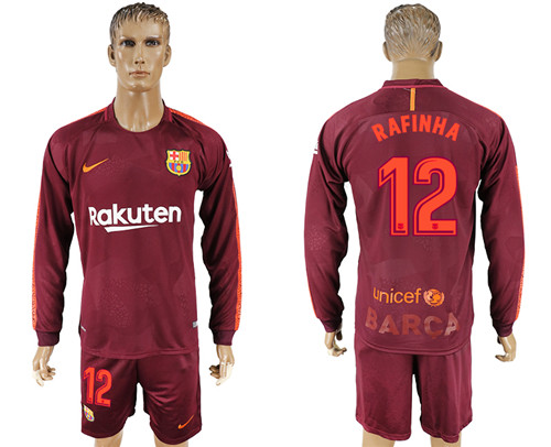 2017 18 Barcelona 12 RAFINHA Away Long Sleeve Soccer Jersey