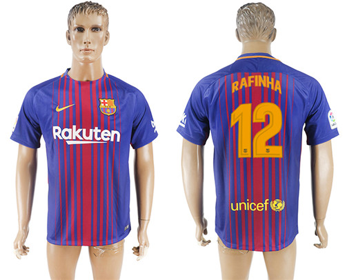 2017 18 Barcelona 12 RAFUNHA Home Thailand Soccer Jersey