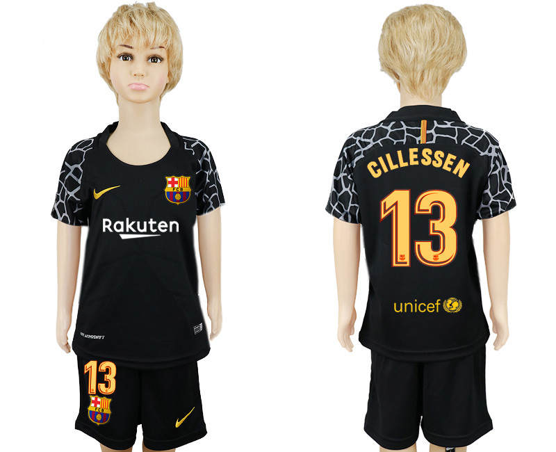 2017 18 Barcelona 13 CILLESSEN Black Goalkeeper Youth Soccer Jersey