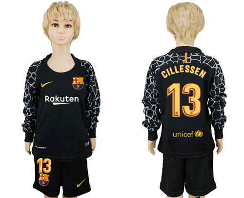 2017 18 Barcelona 13 CILLESSEN Black Youth Long Sleeve Goalkeeper Soccer Jersey