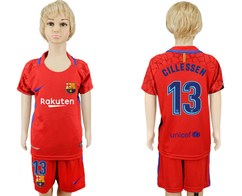 2017 18 Barcelona 13 CILLESSEN Red Goalkeeper Youth Soccer Jersey