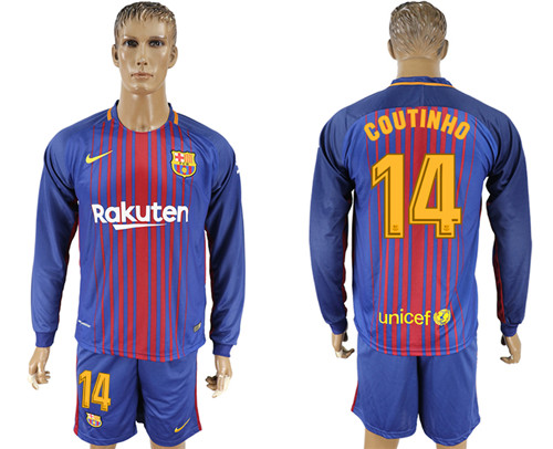 2017 18 Barcelona 14 COUTINHO Home Long Sleeve Soccer Jersey