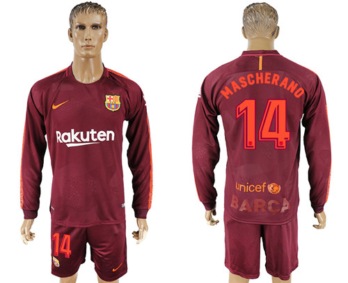 2017 18 Barcelona 14 MASCHERABO Away Long Sleeve Soccer Jersey