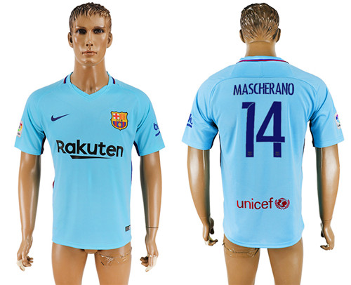 2017 18 Barcelona 14 MASCHERANO Away Thailand Soccer Jersey