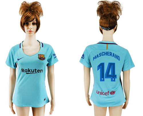 2017 18 Barcelona 14 MASCHERANO Away Women Soccer Jersey