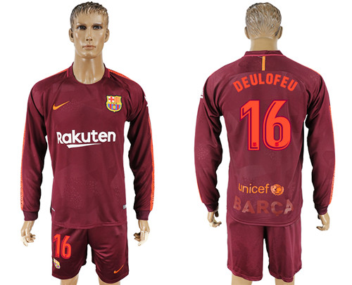 2017 18 Barcelona 16 DEULOFFU Away Long Sleeve Soccer Jersey