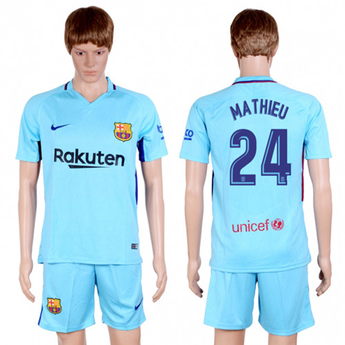 2017 18 Barcelona 24 MATHIEU Away Soccer Jersey