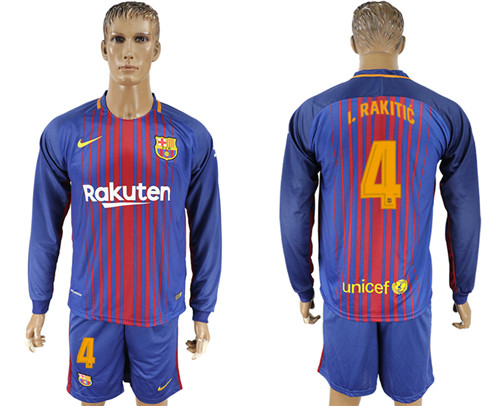 2017 18 Barcelona 4 I. RAKITIC Home Long Sleeve Soccer Jersey