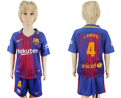 2017 18 Barcelona 4 I.RAKITIC Home Youth Soccer Jersey