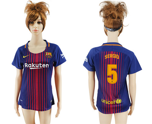 2017 18 Barcelona 5 SERGIO Home Women Soccer Jersey