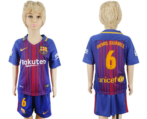 2017 18 Barcelona 6 DENIS SUAREZ Home Youth Soccer Jersey