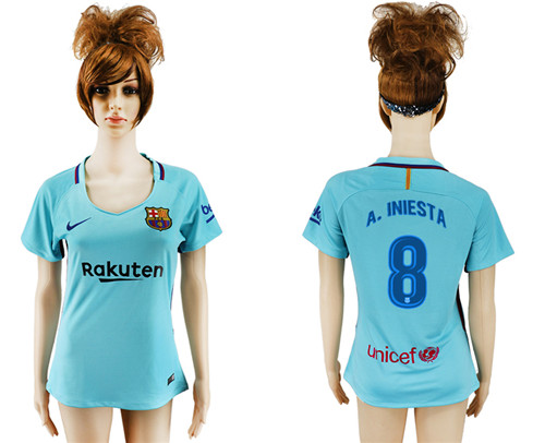 2017 18 Barcelona 8 A. INIESTA Away Women Soccer Jersey