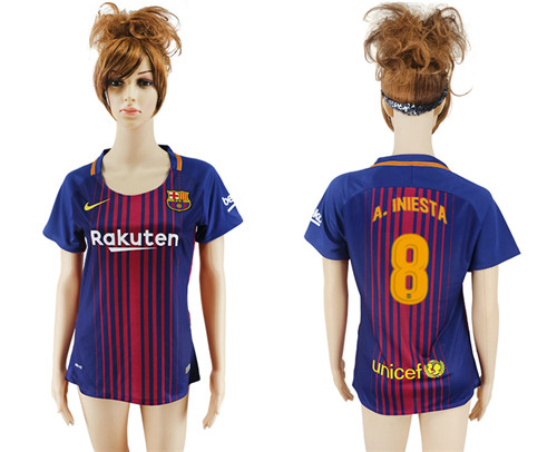 2017 18 Barcelona 8 A.INIESTA Home Women Soccer Jersey