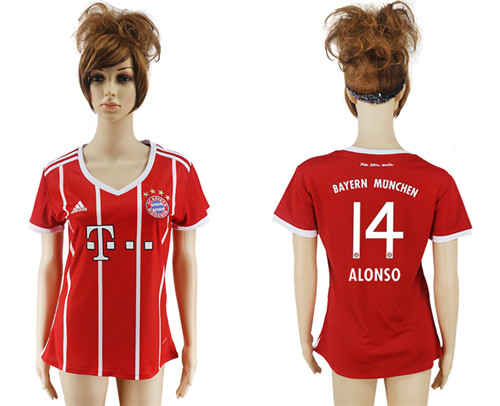 2017 18 Bayern Munich 14 ALONSO Home Women Soccer Jersey