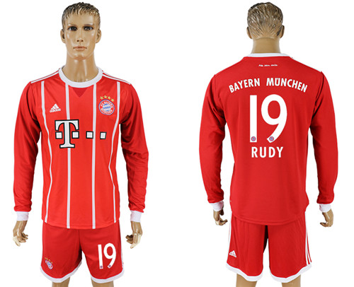2017 18 Bayern Munich 19 RUDY Home Long Sleeve Soccer Jersey