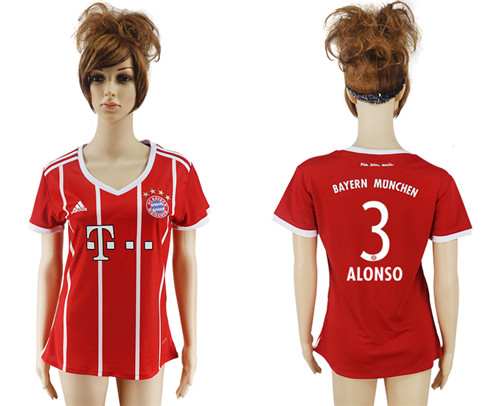 2017 18 Bayern Munich 3 ALONSO Home Women Soccer Jersey