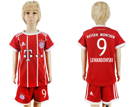 2017 18 Bayern Munich 9 LEWANDOWSKI Home Youth Soccer Jersey