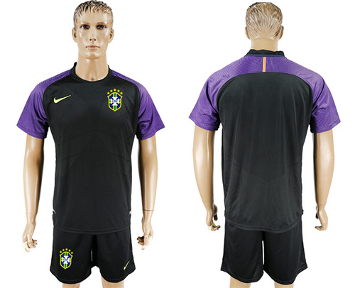 2017 18 Brazil Goalkeeper Black Soccer Jersey