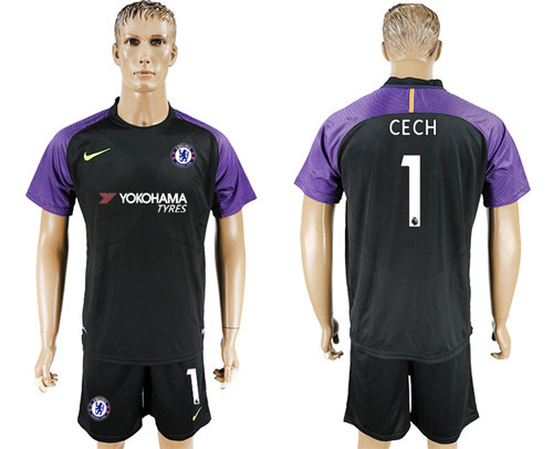 2017 18 Chelsea 1 CECH Black Goalkeeper Soccer Jersey