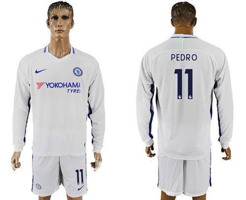 2017 18 Chelsea 11 PEDRO Away Long Sleeve Soccer Jersey