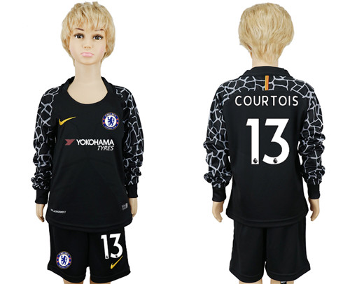 2017 18 Chelsea 13 COURTOIS Black Youth Long Sleeve Goalkeeper Soccer Jersey