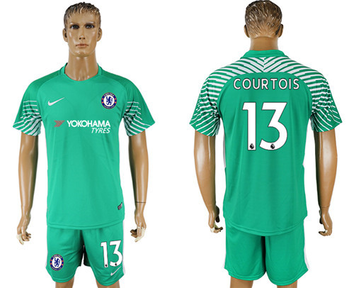 2017 18 Chelsea 13 COURTOIS Green Goalkeeper Soccer Jersey
