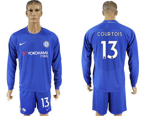 2017 18 Chelsea 13 COURTOISHome Goalkeeper Long Sleeve Soccer Jersey