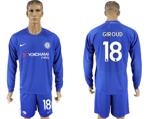 2017 18 Chelsea 18 GIROUD Home Long Sleeve Soccer Jersey