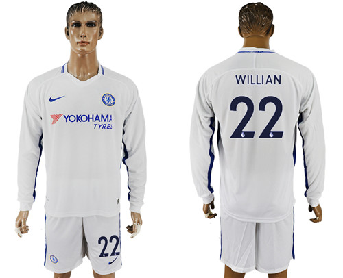 2017 18 Chelsea 22 WILLIAN Away Long Sleeve Soccer Jersey