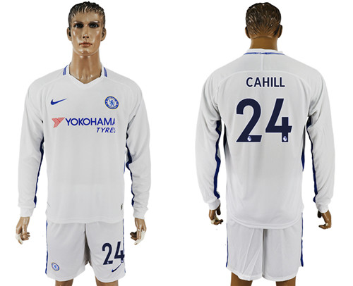 2017 18 Chelsea 24 CAHILL Away Long Sleeve Soccer Jersey