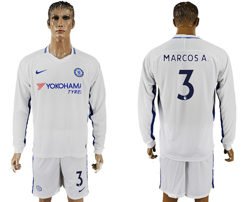 2017 18 Chelsea 3 MARCO A. Away Long Sleeve Soccer Jersey