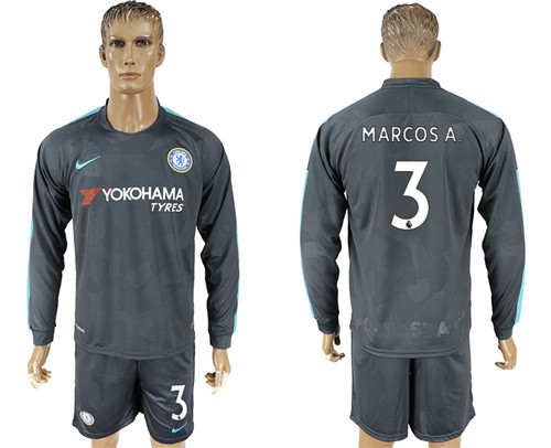 2017 18 Chelsea 3 MARCOS A Third Away Long Sleeve Soccer Jersey