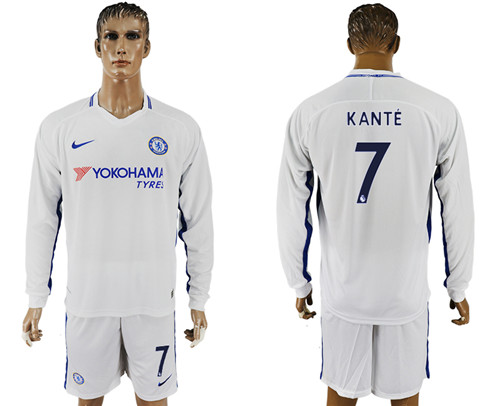 2017 18 Chelsea 7 KANTE Away Long Sleeve Soccer Jersey