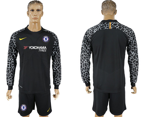 2017 18 Chelsea Black Long Sleeve Goalkeeper Soccer Jersey