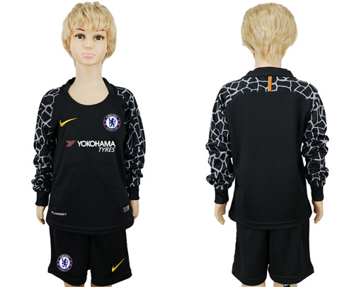 2017 18 Chelsea Black Youth Long Sleeve Goalkeeper Soccer Jersey