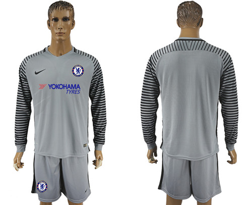 2017 18 Chelsea Gray Goalkeeper Long Sleeve Soccer Jersey